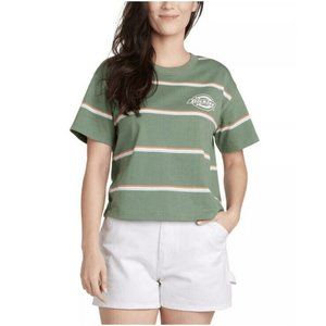 DICKIES Green Ribbed Striped Short Sleeve Crew Neck T-Shirt Juniors S